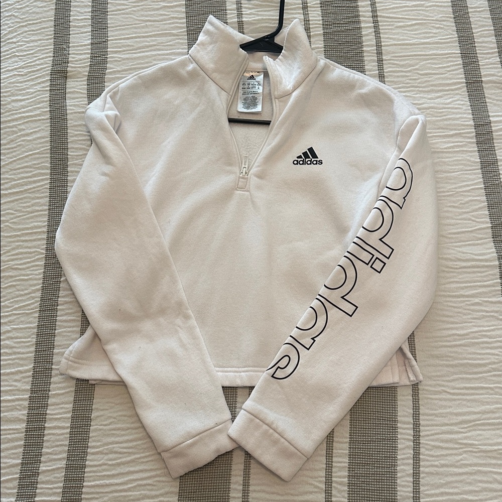 Adidas White Crop Quarter-Zip Sweatshirt